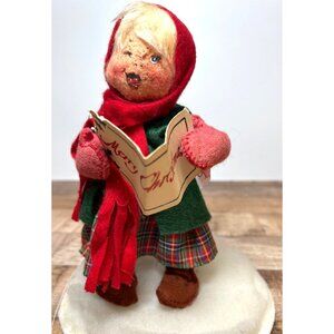 Vtg. Annalee Caroler Figurine Girl In Plaid Skirt Holding Christmas Sheet Music